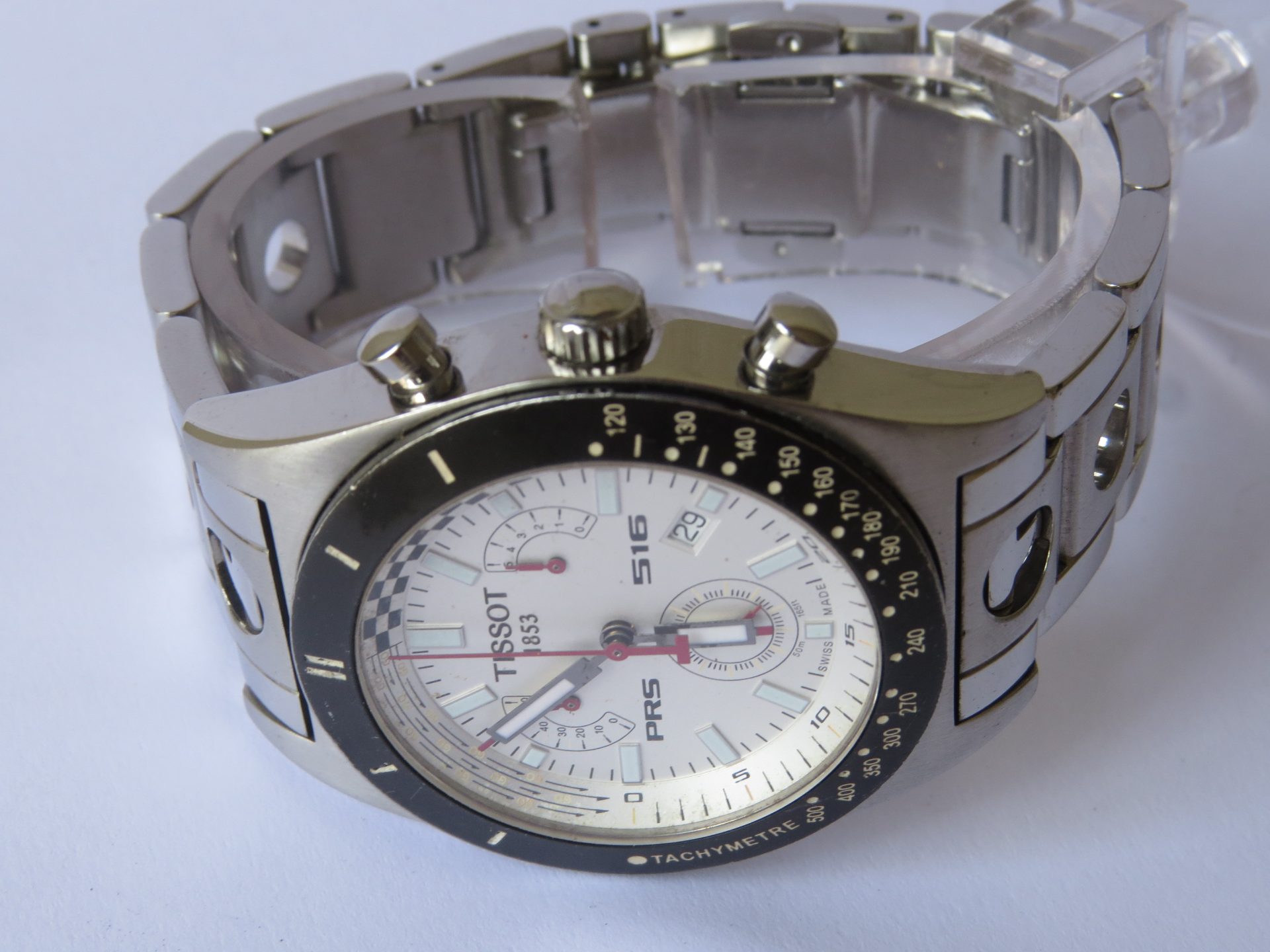 IMG_3539 Pre Owned Swiss TISSOT PRS 516 Quartz Chorono watch for Men I TACHEMETERE I Polished I 40 mm Case Dia I Neat Condition I : Model No. J565/665 - OKM JA 13431 : B8046 - Image 4