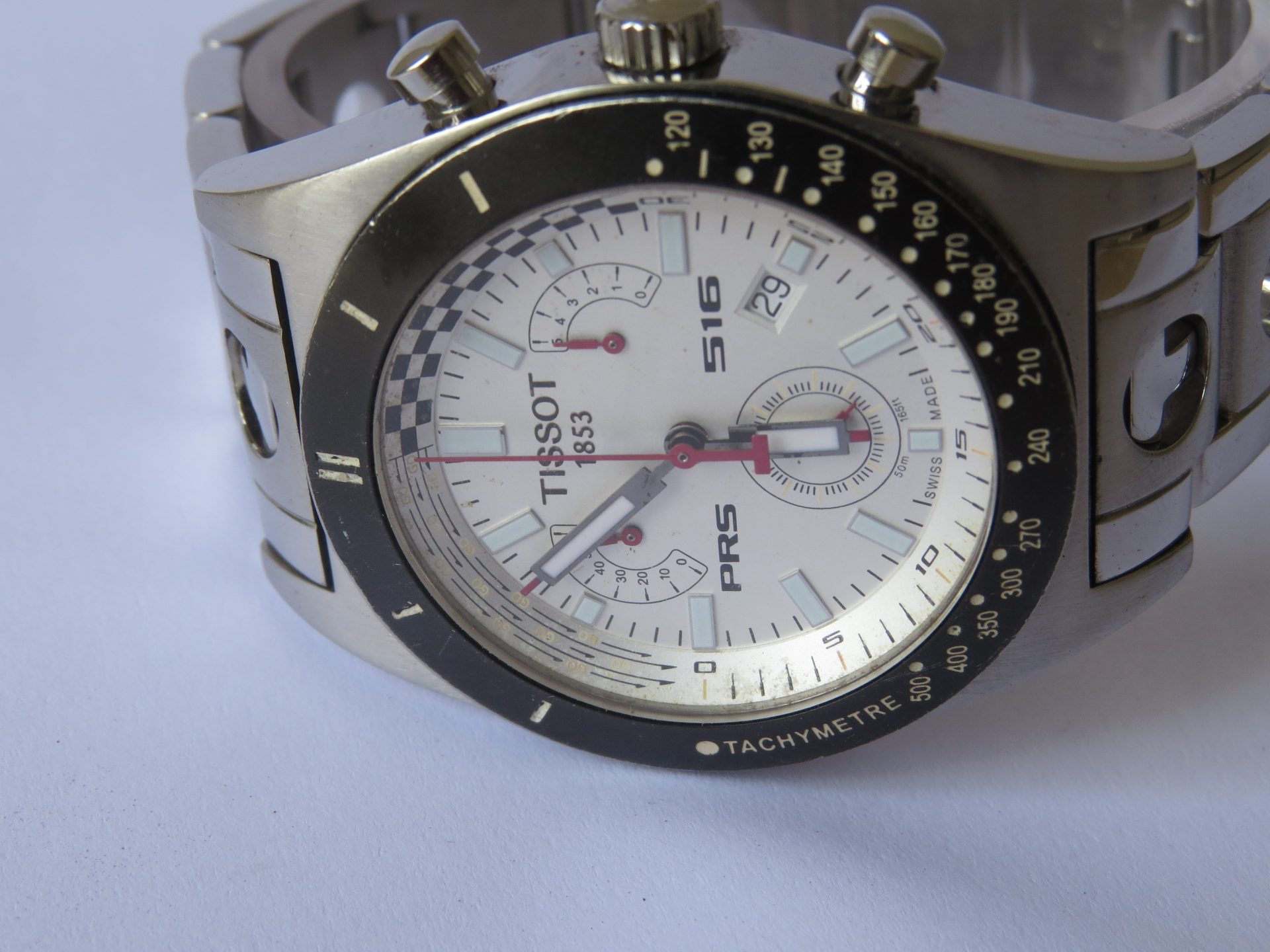 IMG_3540 Pre Owned Swiss TISSOT PRS 516 Quartz Chorono watch for Men I TACHEMETERE I Polished I 40 mm Case Dia I Neat Condition I : Model No. J565/665 - OKM JA 13431 : B8046 - Image 5