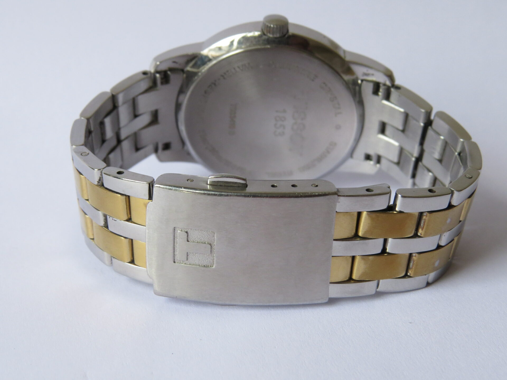 IMG_4065 Pre Owned Swiss TISSOT T Classic Quartz watch for Men I Dual Tone Bracelet I 38 mm Case Dia I Neat Condition I : Model No. T 033410 B : B10003 - Image 6