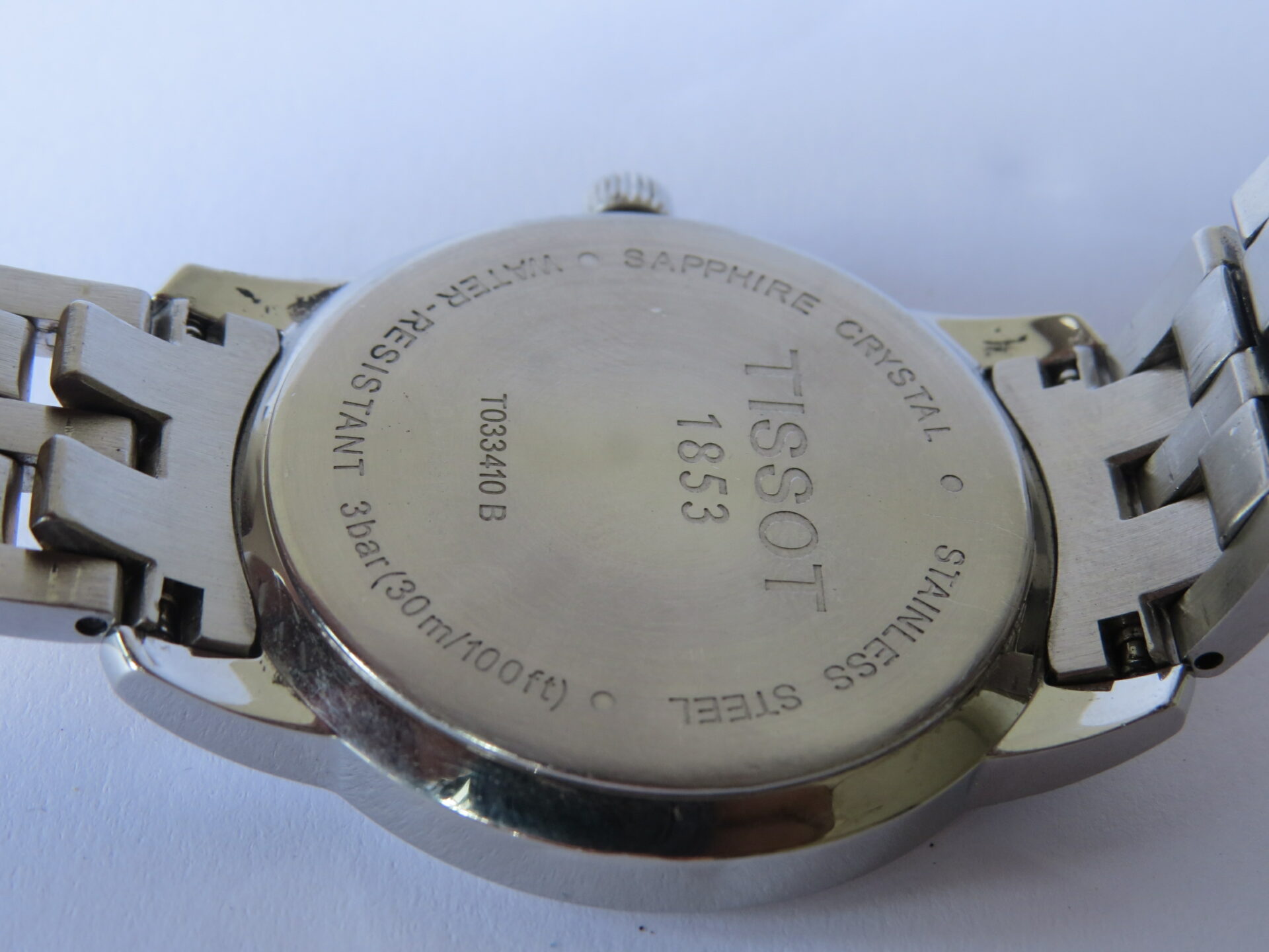 IMG_4067 Pre Owned Swiss TISSOT T Classic Quartz watch for Men I Dual Tone Bracelet I 38 mm Case Dia I Neat Condition I : Model No. T 033410 B : B10003 - Image 8