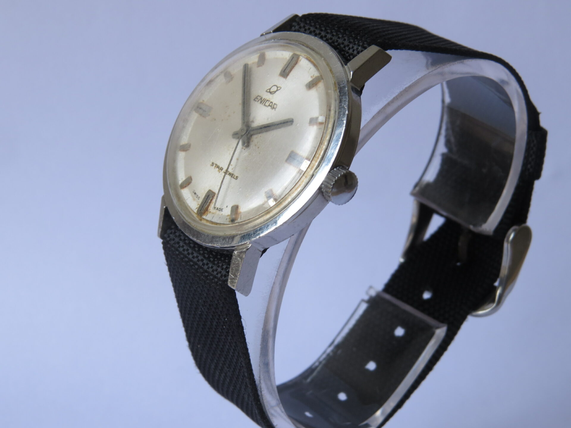 IMG_4320 Vintage Swiss Made ENICAR STAR JEWELS Hand Winding Oceam Pearl Incabloc Mechanical Wrist Watch - 35 mm Case Dia : White Color Dial : Model. 140-21-01 : B1128 - Image 4