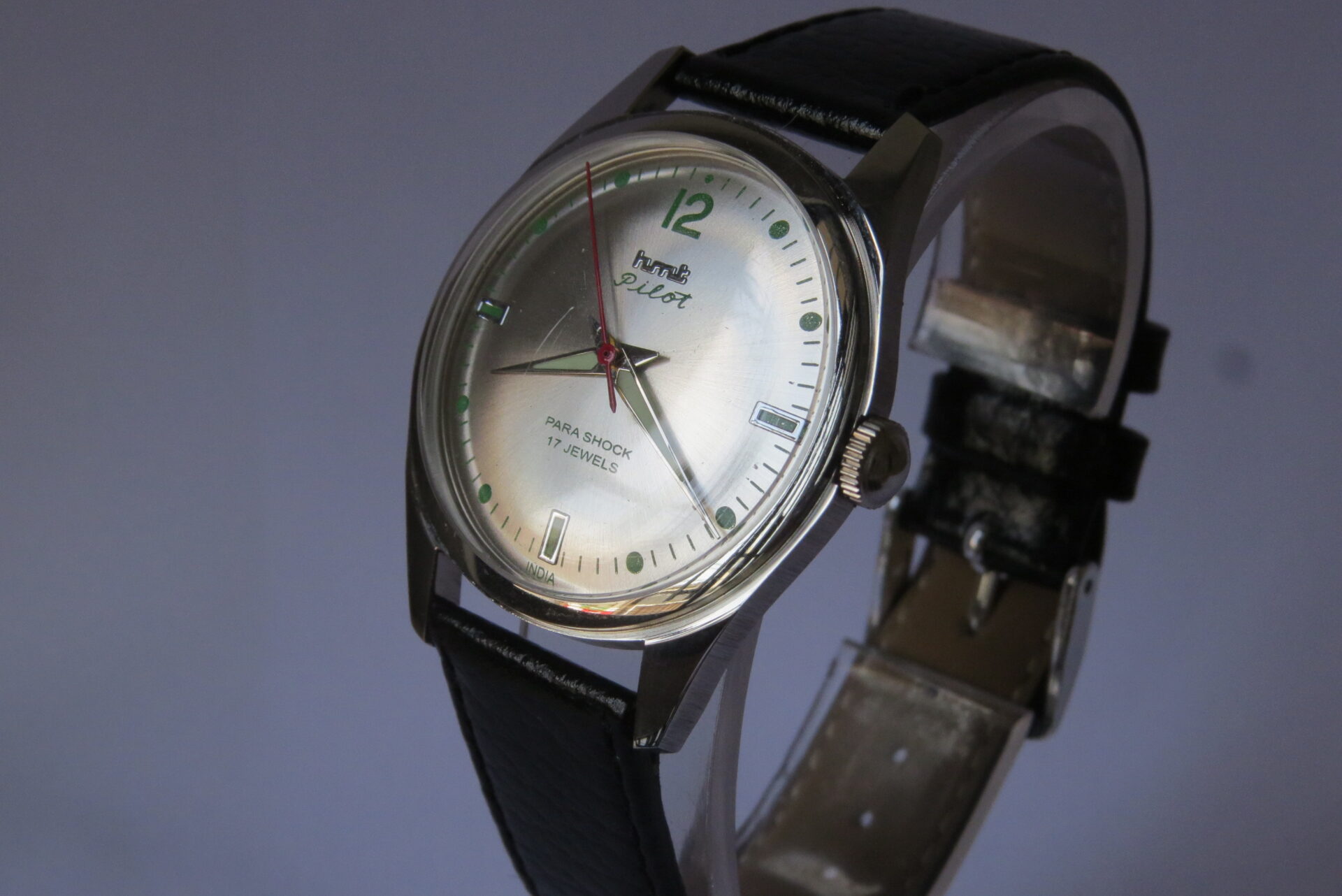 IMG_6082 Vintage HMT Pilot Hand Winding Mechanical Wrist Watch : 17 Jewels : - 35 mm Case Dia : White Color Dial ( Sun Burst ) : Model. 417048 : B1515 - Image 3