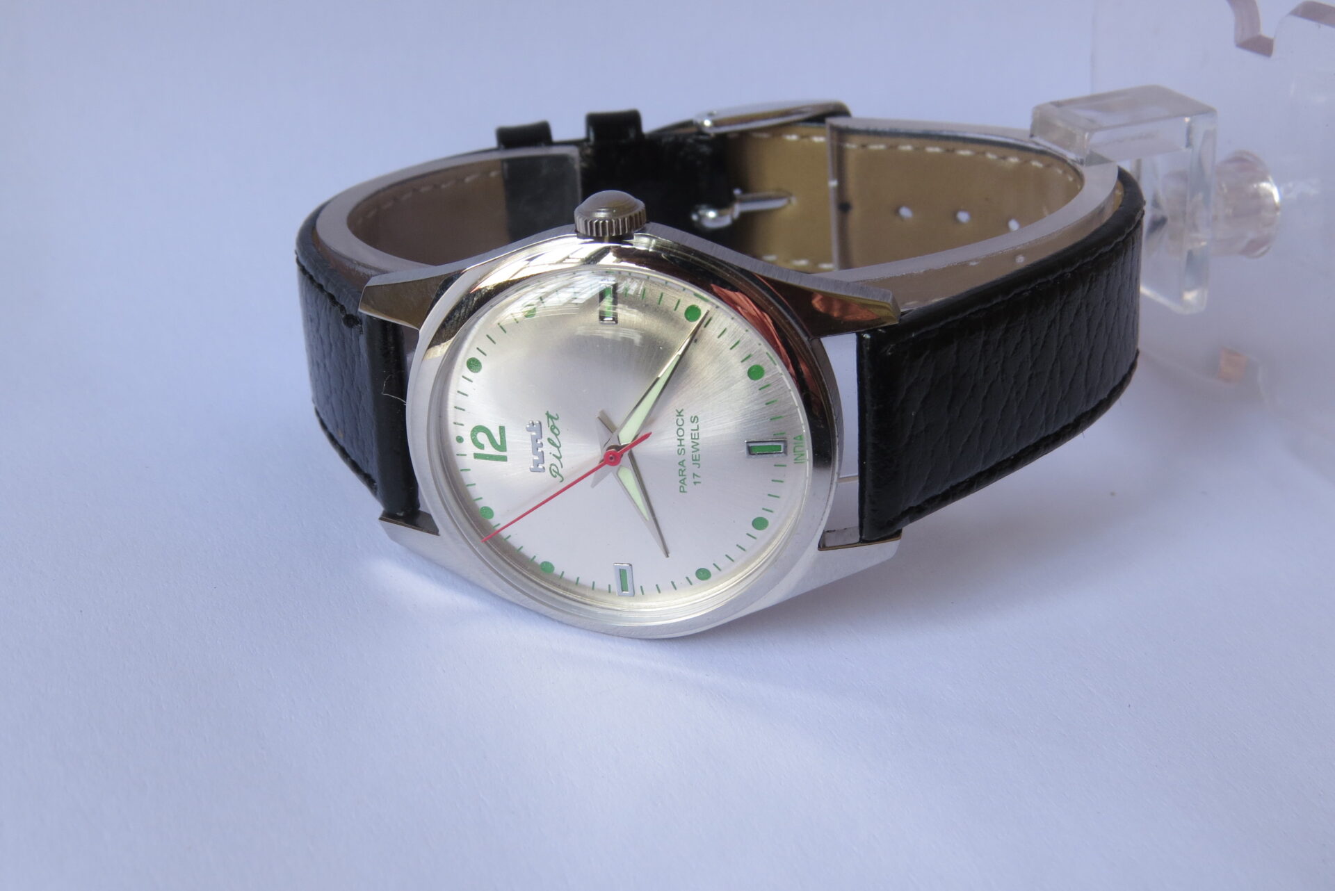 IMG_6084 Vintage HMT Pilot Hand Winding Mechanical Wrist Watch : 17 Jewels : - 35 mm Case Dia : White Color Dial ( Sun Burst ) : Model. 417048 : B1515 - Image 5