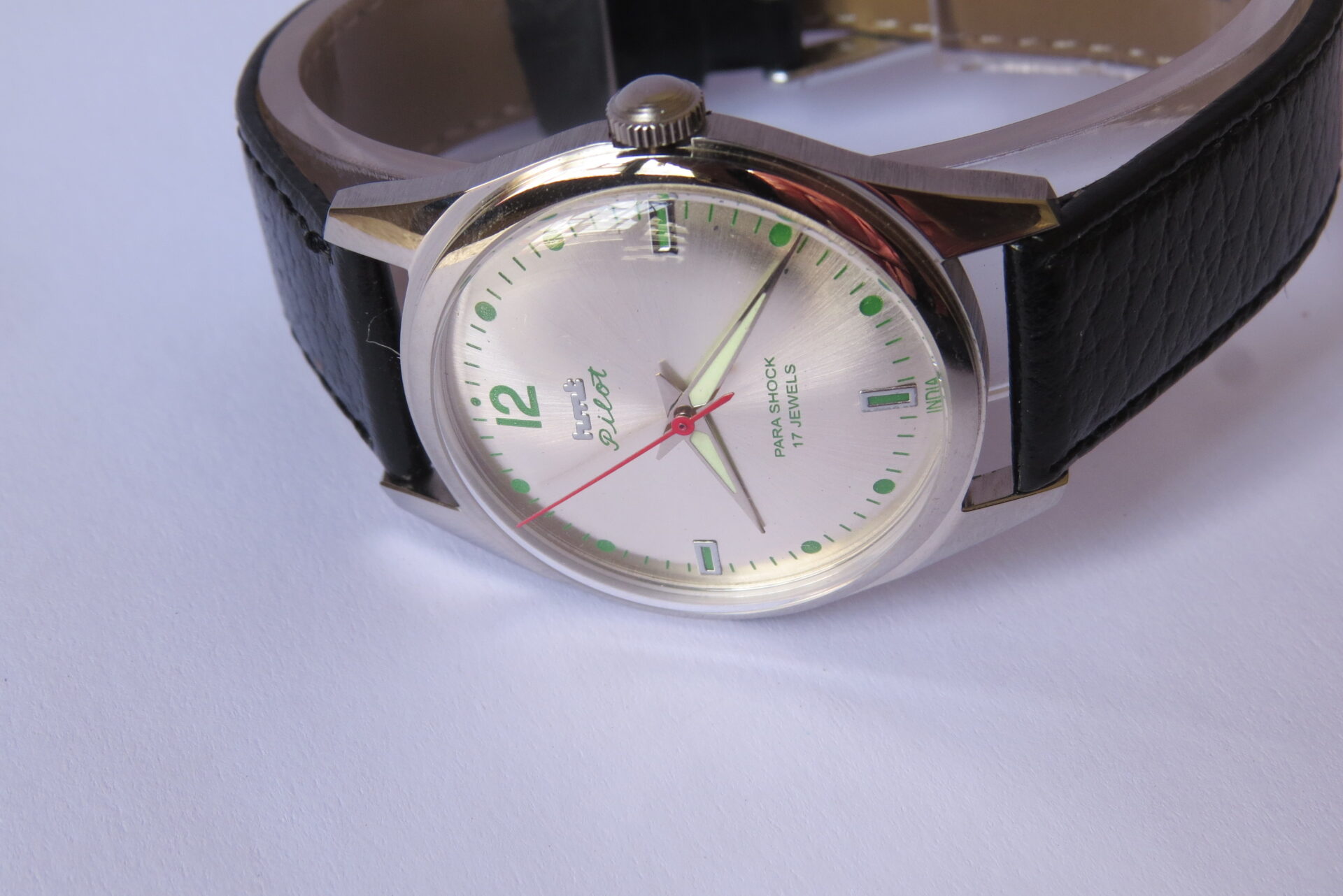 IMG_6085 Vintage HMT Pilot Hand Winding Mechanical Wrist Watch : 17 Jewels : - 35 mm Case Dia : White Color Dial ( Sun Burst ) : Model. 417048 : B1515 - Image 6
