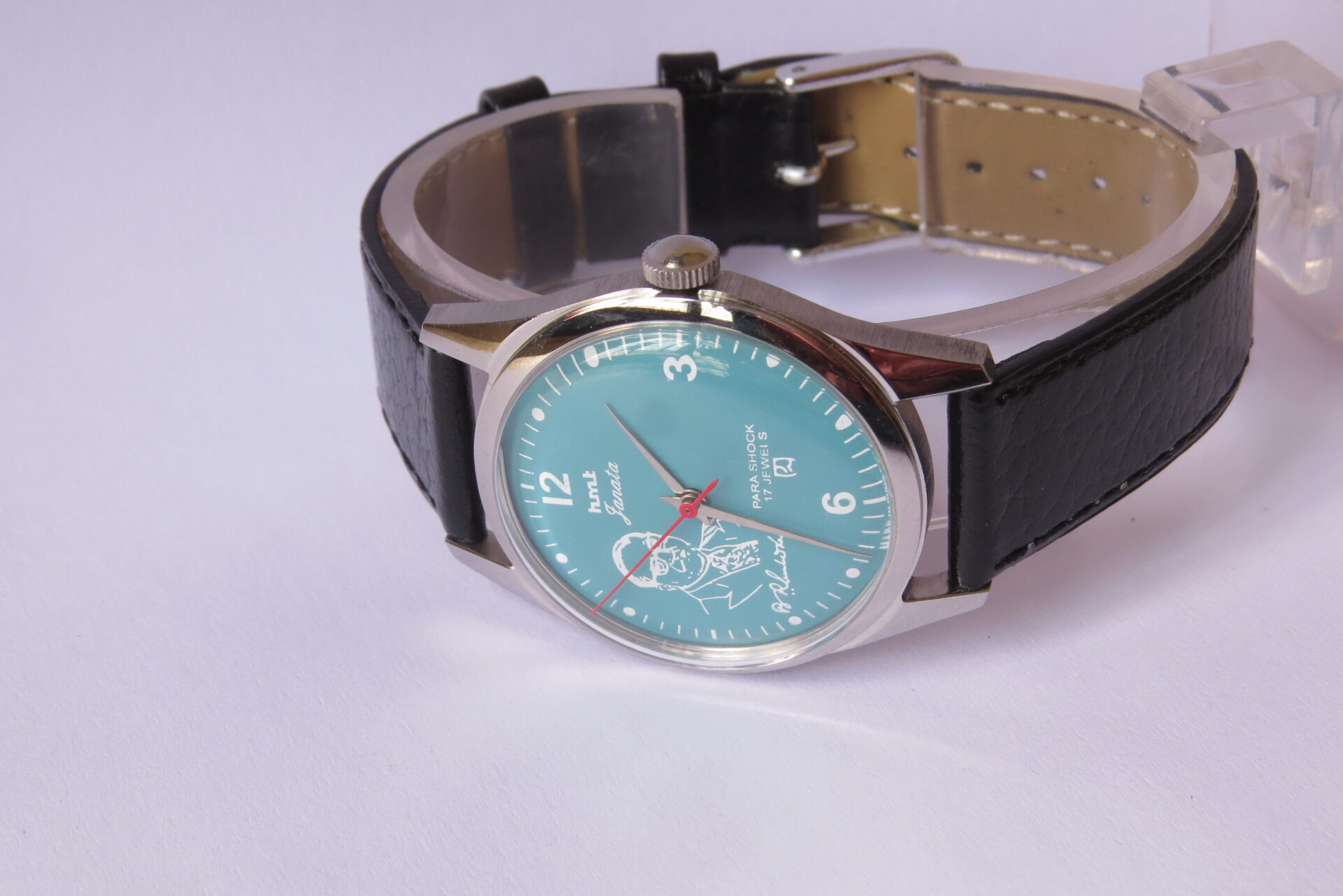 IMG_6103 Vintage HMT JANATA B.R Ambedhkar Hand Winding Mechanical Wrist Watch : 17 Jewels : 35 mm Case Dia : Turquoise Color Dial : Model. 417048 : B1518 - Image 4