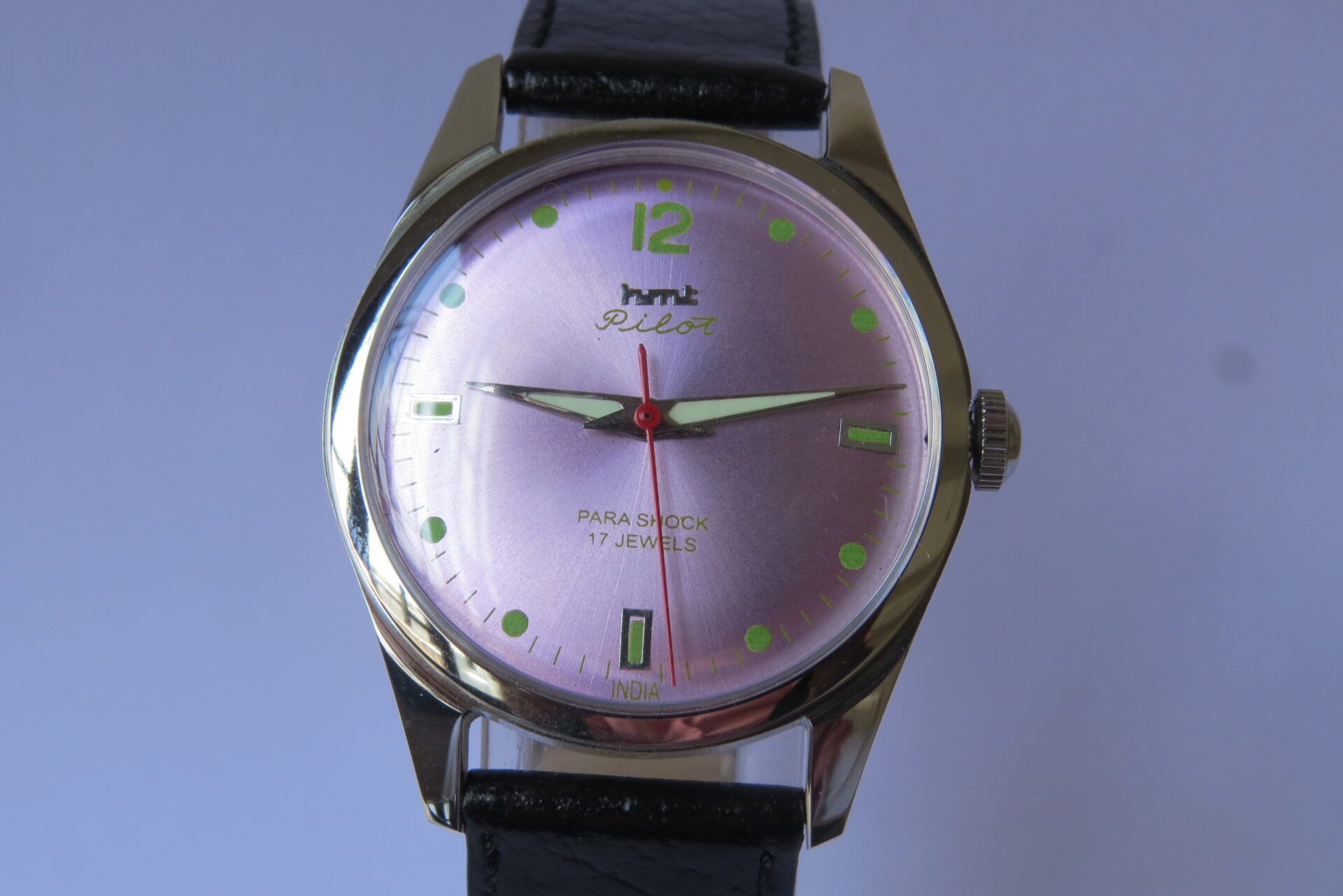 IMG_6120 Vintage HMT Pilot Hand Winding Mechanical Wrist Watch : 17 Jewels : - 35 mm Case Dia : Light Pink Color Dial ( Sun Burst ) : Model. 417048 : B1520 - Image 2