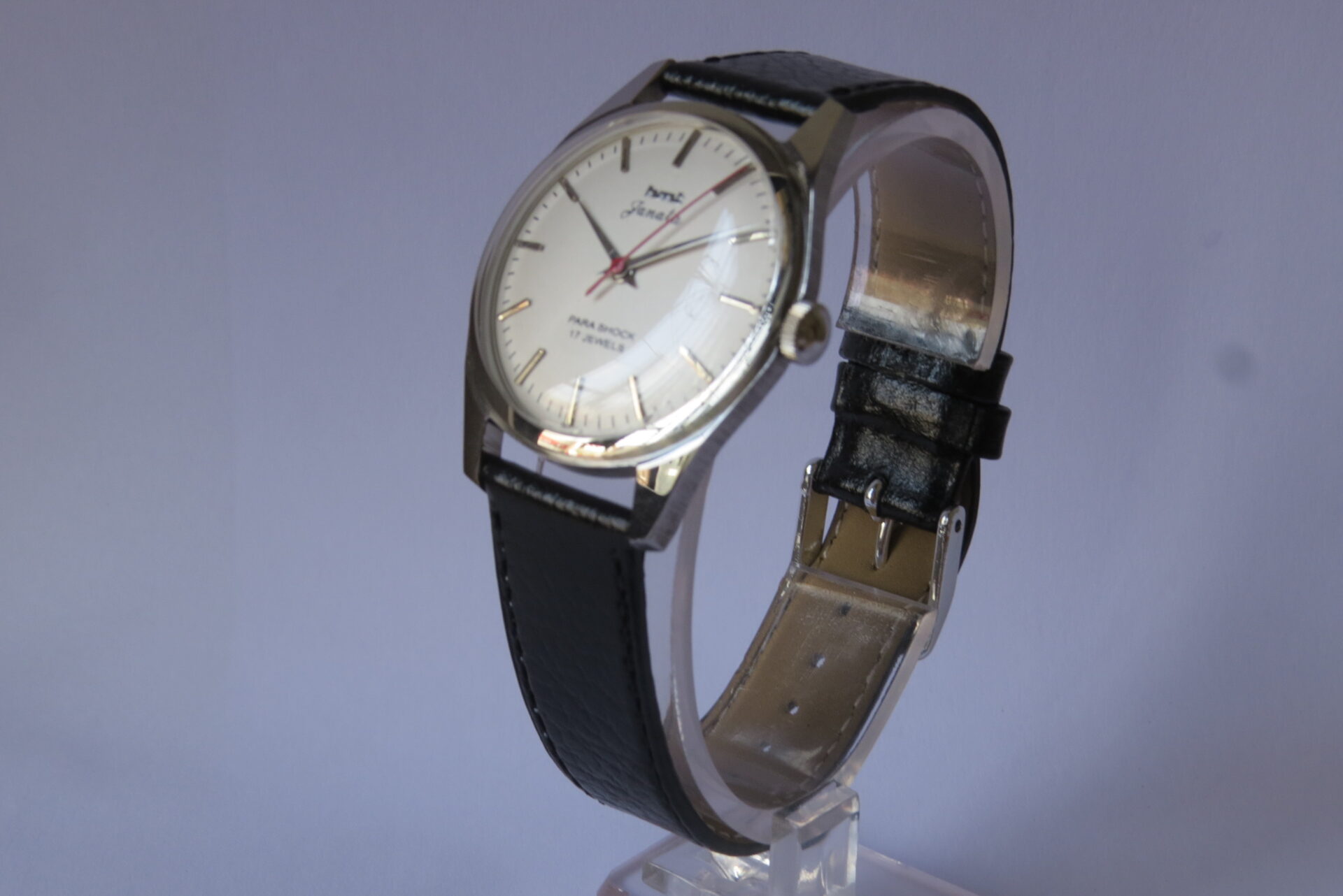 IMG_6129 Vintage HMT JANATA Hand Winding Mechanical Wrist Watch : 17 Jewels : 35 mm Case Dia : White Color Dial ( Sun Burst ) : Model. 417048 : B1521 - Image 4
