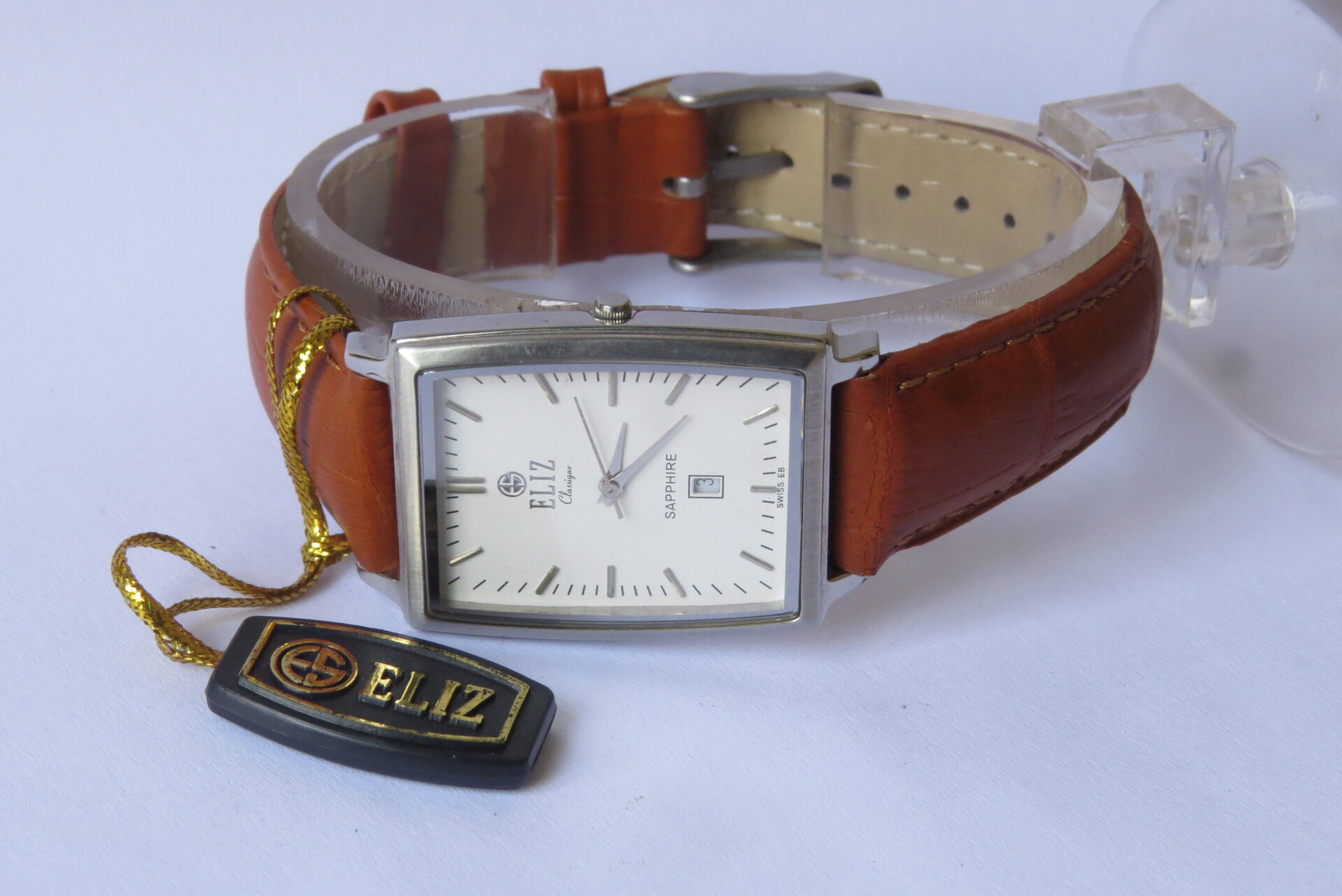 IMG_6276 New Swiss Precition ELIZ Quartz Wrist Watch for Men I 35 x 30 mm Case Dia I White Color Classic Dial : Model No. ES10-7701G - B1610 - Image 2